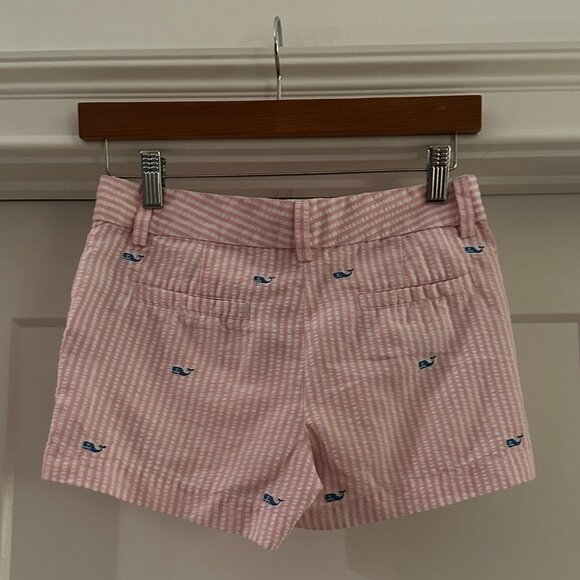 VINEYARD VINES Girls Pink Seersucker Shorts w/ Blue Embroidered Whales – Size 12 - Picture 3 of 5